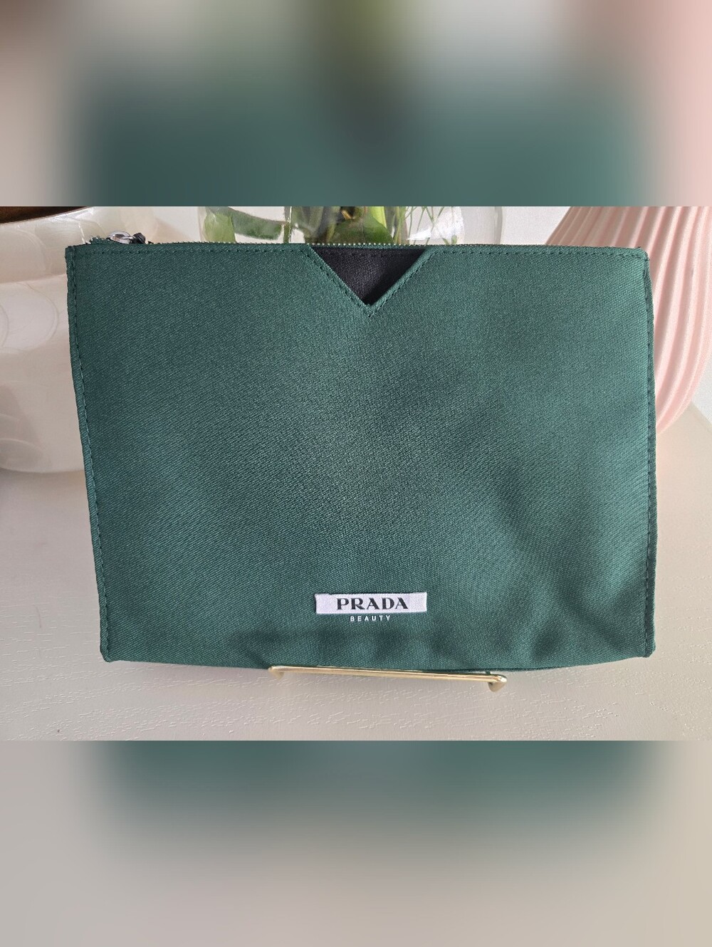 Prada Beauty Forest Green Cosmetic Pouch with Dust Bag - Picture 2 of 8